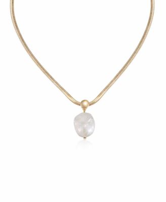 Baroque  Cultured Freshwater Pearl Pendant 18K Gold-Plated Snake Chain Necklace