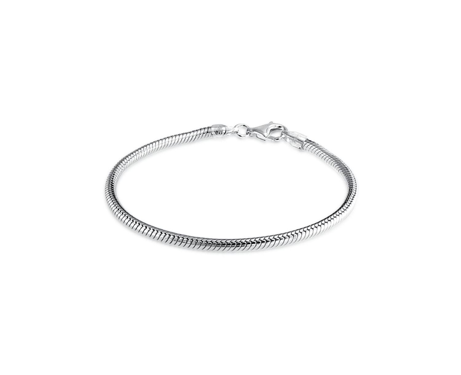 Classic .925 Sterling Silver Snake Chain Bracelet Fits European Beads 8"