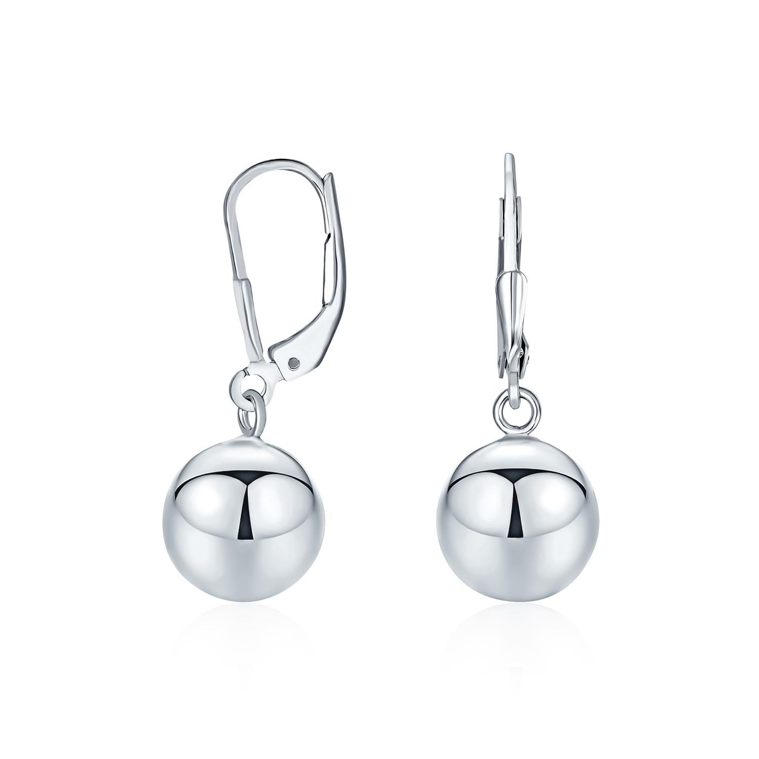 Classic .925 Sterling Silver Dangling Ball Drop Earrings Lever Back 8MM