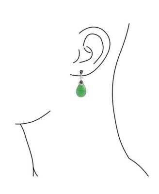 Bali Marcasite Accent Pear Shaped Chandelier Dangle Teardrop Green Natural Jade Drop Earrings Two Tone Oxidized Sterling Silver