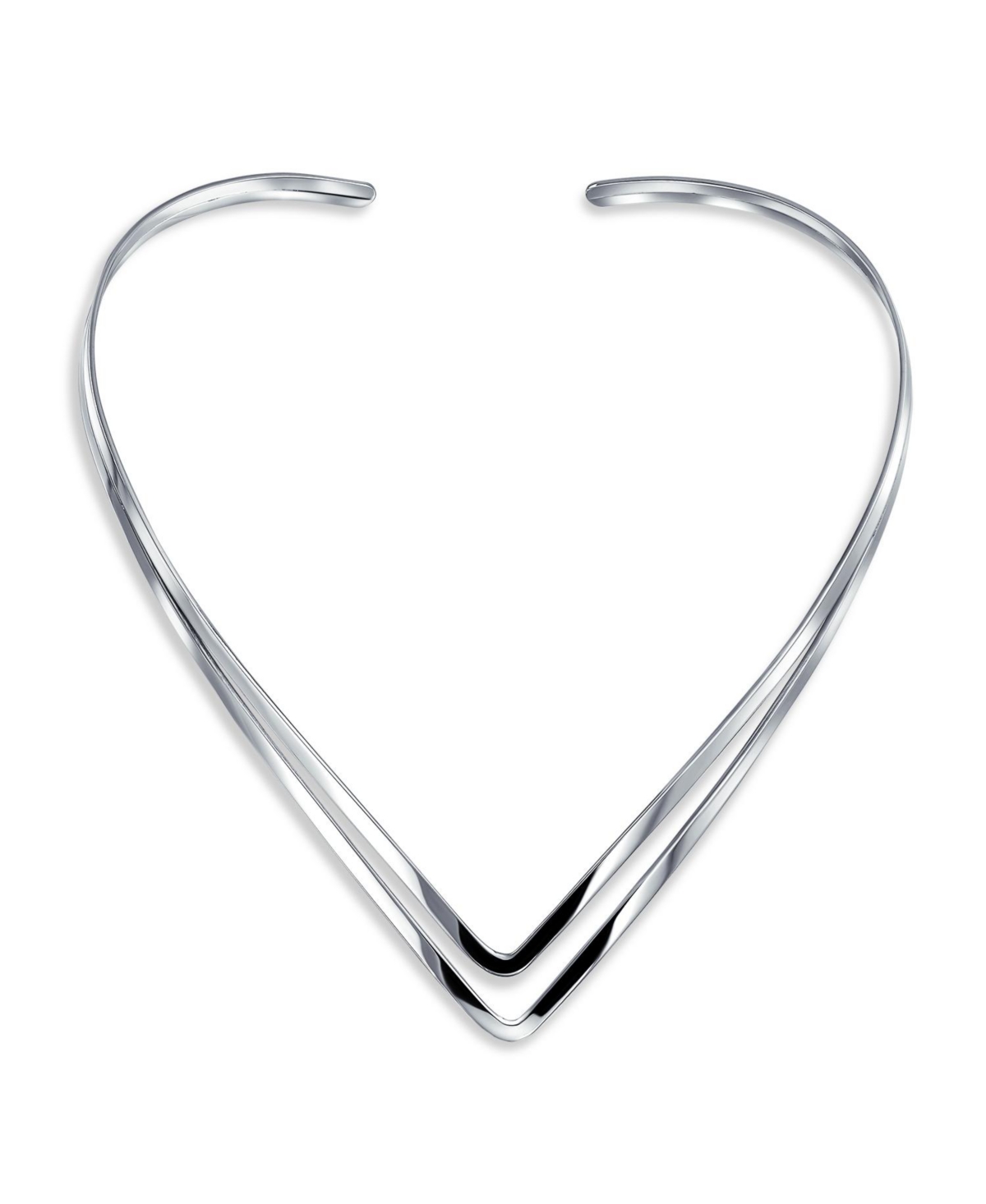 Basic Simple Choker Double V Shape Geometric Collar Statement Necklace For Women .925 Silver Sterling - Silver