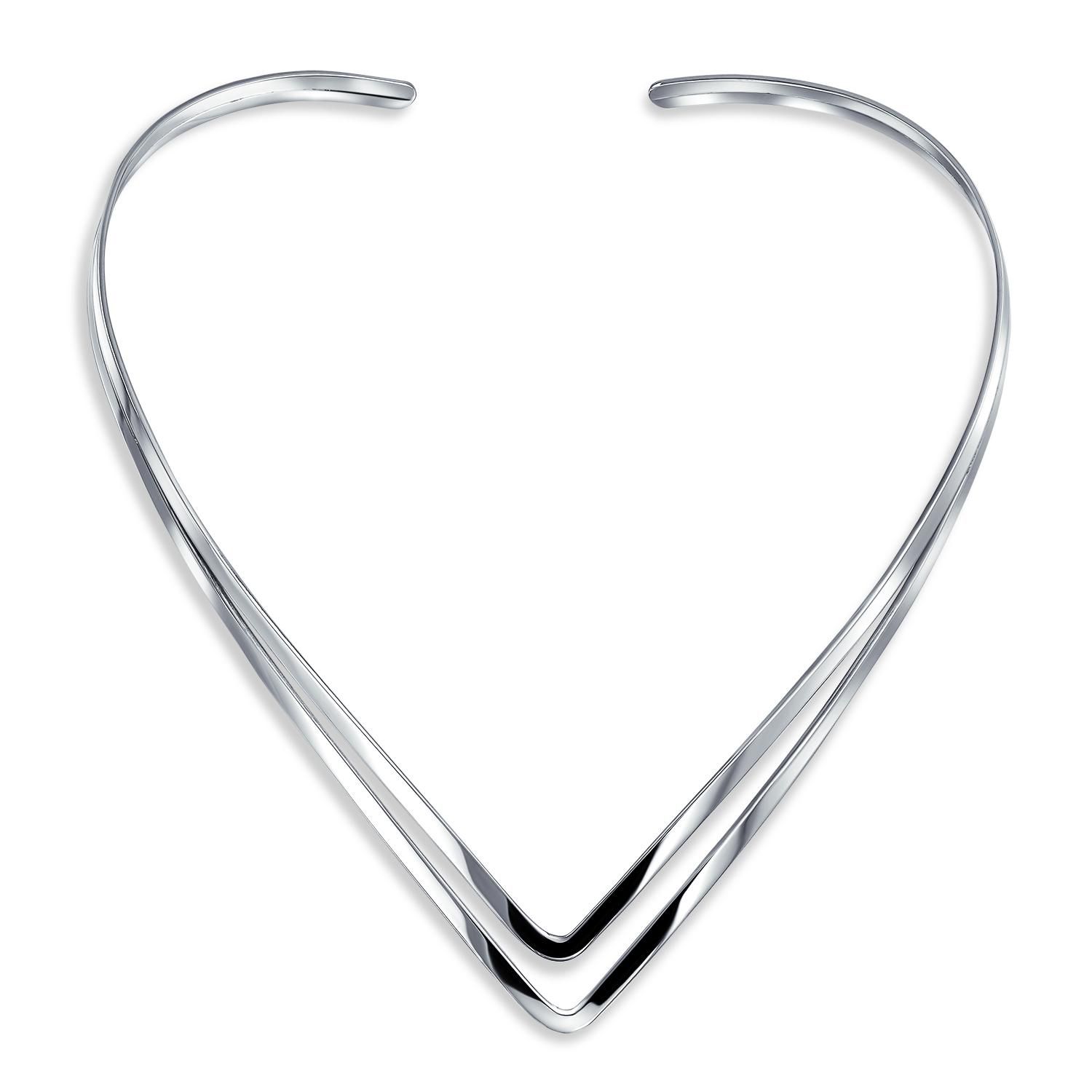 Double V Shape Geometric Collar Statement Necklace .925 Sterling Silver