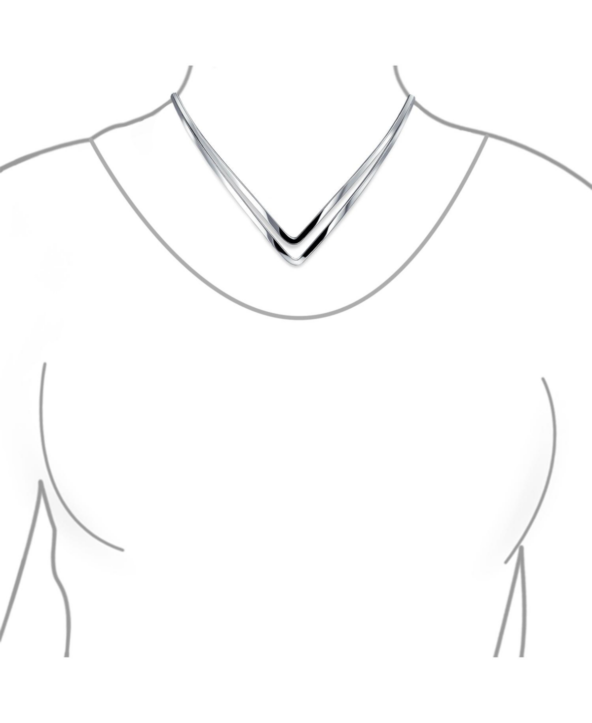 Bling Jewelry Basic Simple Double V Shape Geometric Collar Statement Necklace For WomenSterling - Silver