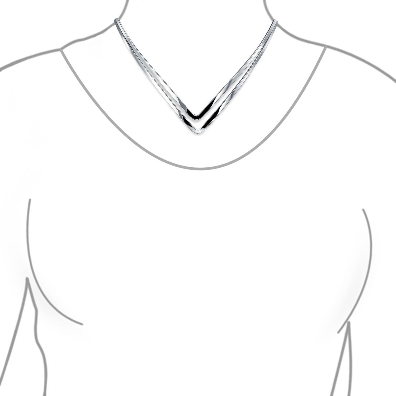 Double V Shape Geometric Collar Statement Necklace .925 Sterling Silver