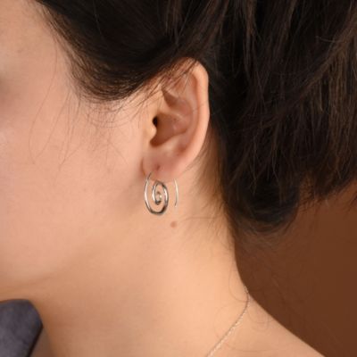 Geometric Tribal Swirl Wire Spiral Hoop Threader Earrings Sterling Silver