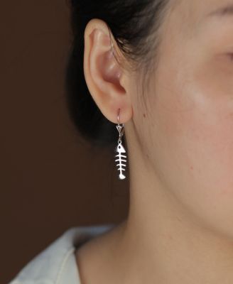 Nautical Ocean Lever back Dangle Earrings Fishbone 14K Gold Plated Sterling Silver