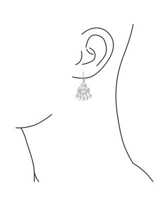 White Freshwater Cultured Pearl Filigree Dangle Chandelier Earrings Sterling Silver
