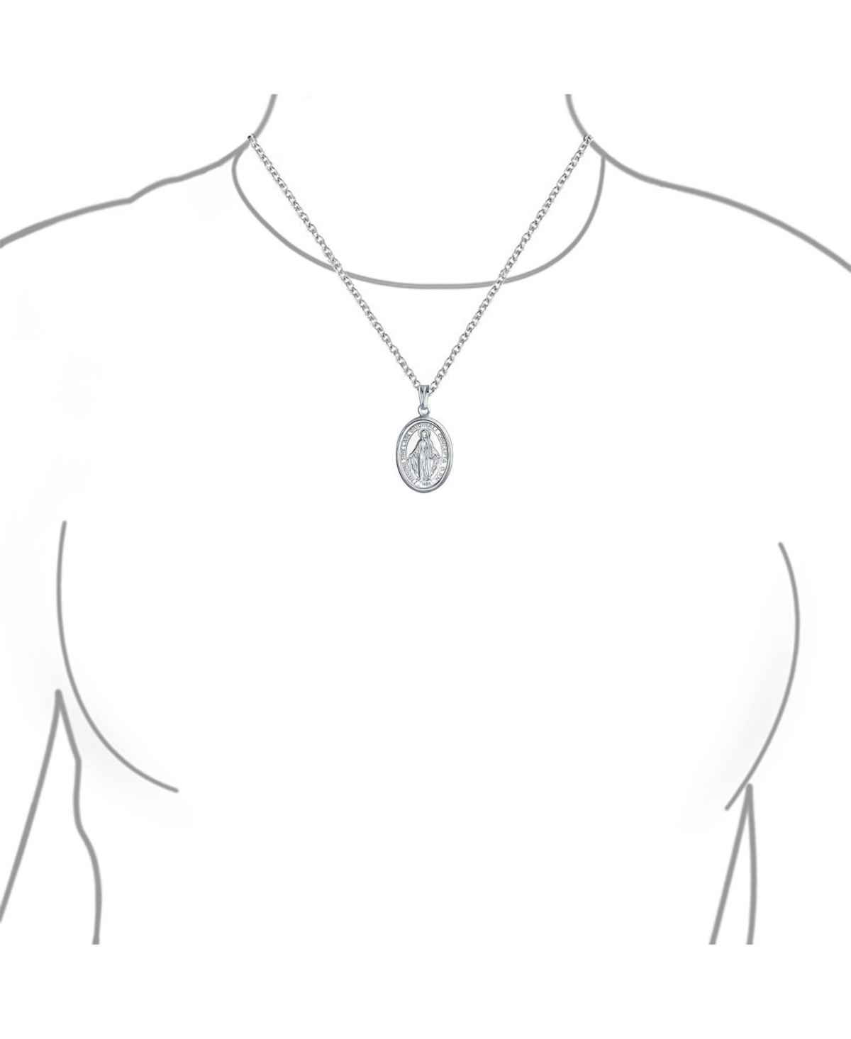 Bling Jewelry Christian Our Lady Of Guadalupe of Catholic Religious Oval Medal Virgin Mary Necklace Pendant For Women or Men Sterling Silver - Silver