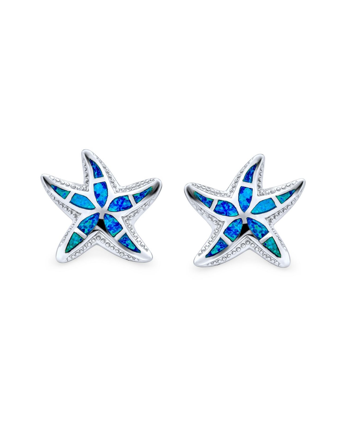 Bling Jewelry Nautical Hawaiian Tropical Beach VacationInlay Synthetic Opal Starfish Stud Earrings For Women Sterling Silver - Blue