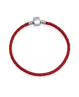 Red Weave Braided Leather Starter Charm Fits European Beads Bracelet .925 Sterling Silver Barrel Clasp