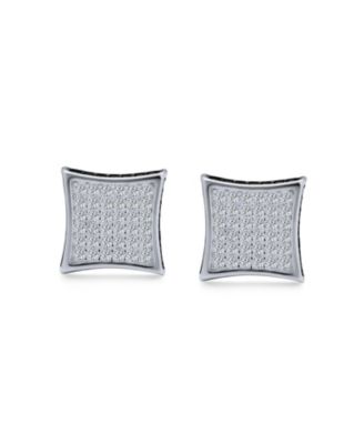 Black Square Kite Shaped CZ Micro Pave Cubic Zirconia Stud Earrings .925 Silver Screw back 7-12MM