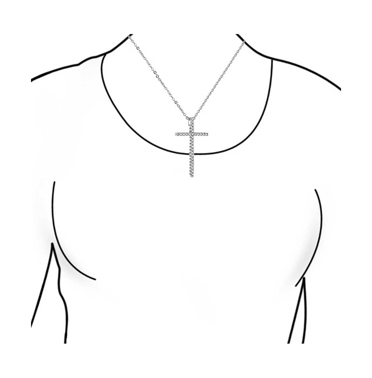 Bling Jewelry Cubic Zirconia Pave Cz Simple Long Cross Pendant Necklace For Women Sterling1.75 In With Chain - Silver