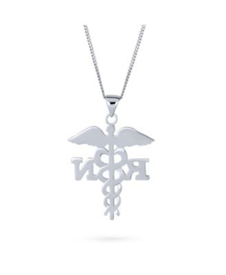 Angel Wings Stethoscope Symbol of Registered RN Nurse Caduceus Pendant Charm Necklace For Women Graduation Sterling Silver