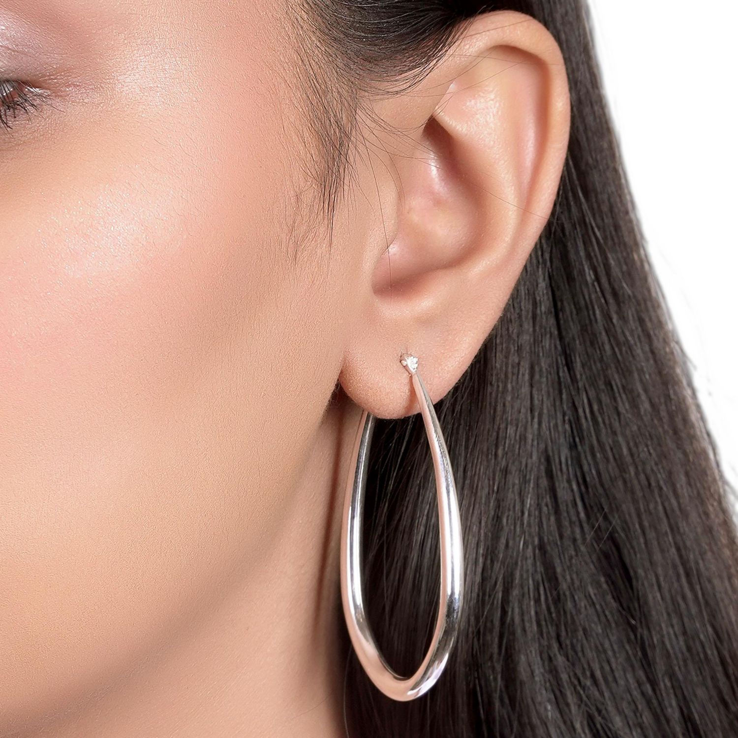 Large Tube Oval Hoop Earrings 2" .925 Sterling Silver Hinged Notched