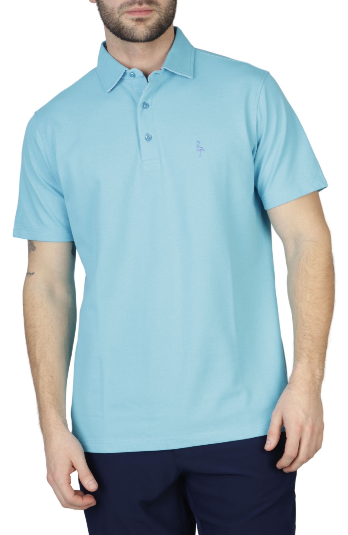 Men's Pique Polo Shirt with Multi Gingham Trim - White dove