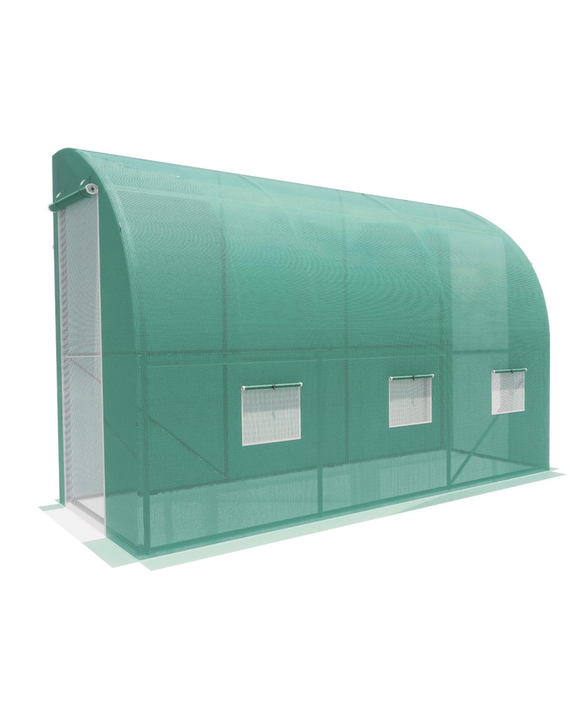 9.65' x 4.79' x7.05' Lean-to Walk-in Greenhouse for Plants, Outdoor Stable Greenhouse with 2 Roll-up Zipper Doors, 3 Window, 4 Windproof Ropes