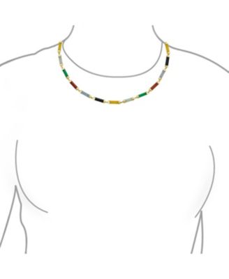 Asian Style Multi-Color Jade & Onyx Pendant Necklace 14K Gold Plated 16-18 Inch
