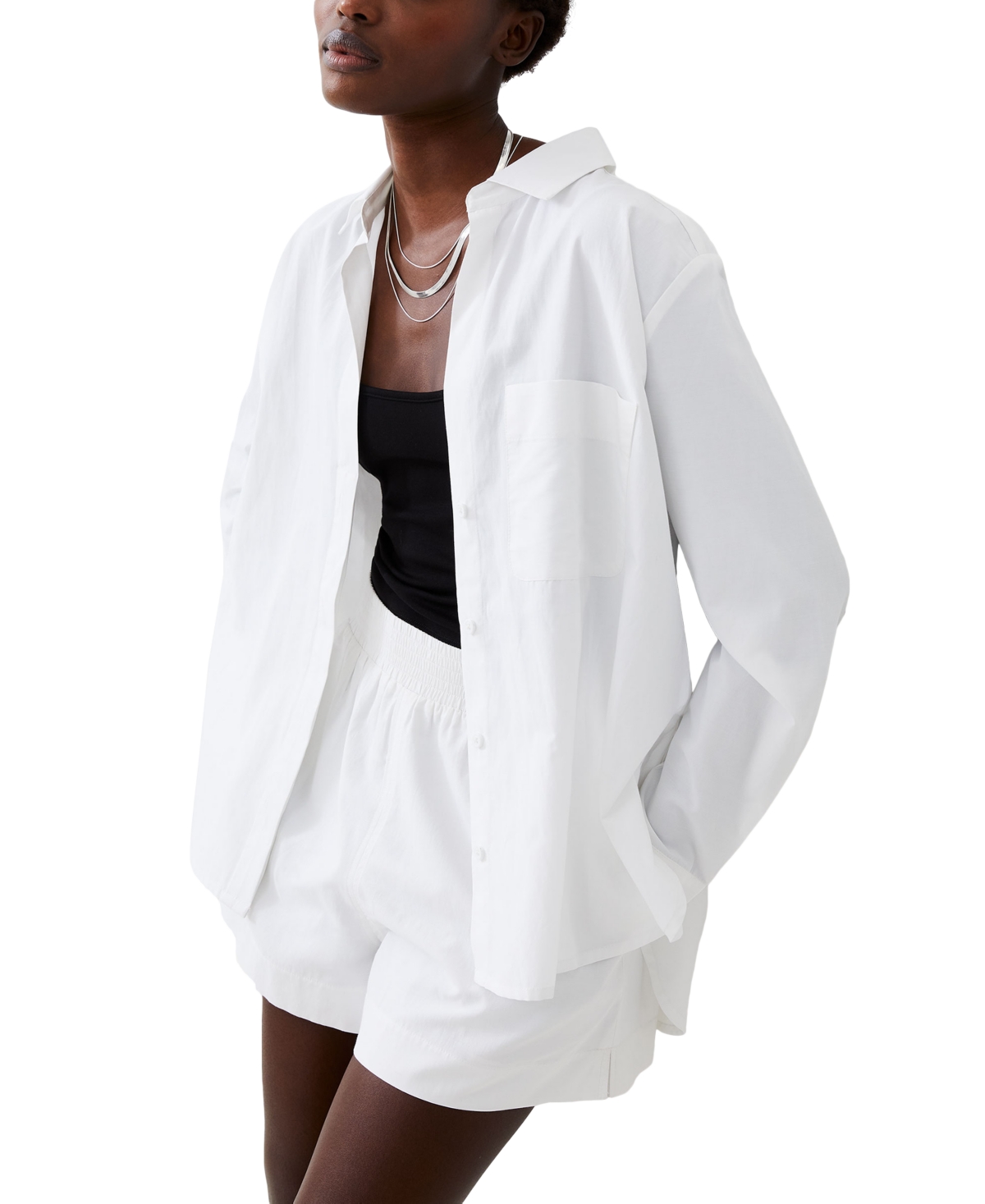 Women's Relaxed Button-Front Popover Shirt - Linen White