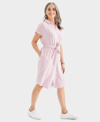 Women's Cotton Gauze Short-Sleeve Shirt Dress