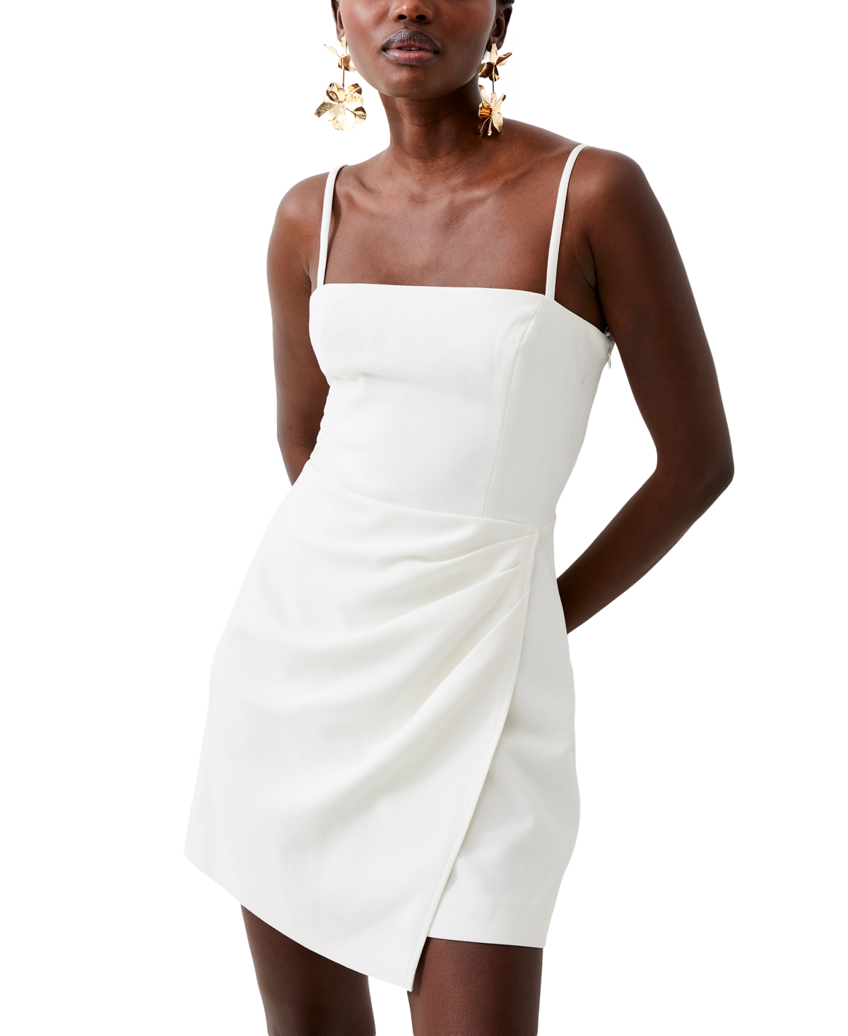 French Connection Whisper Faux Wrap Minidress In Summer White