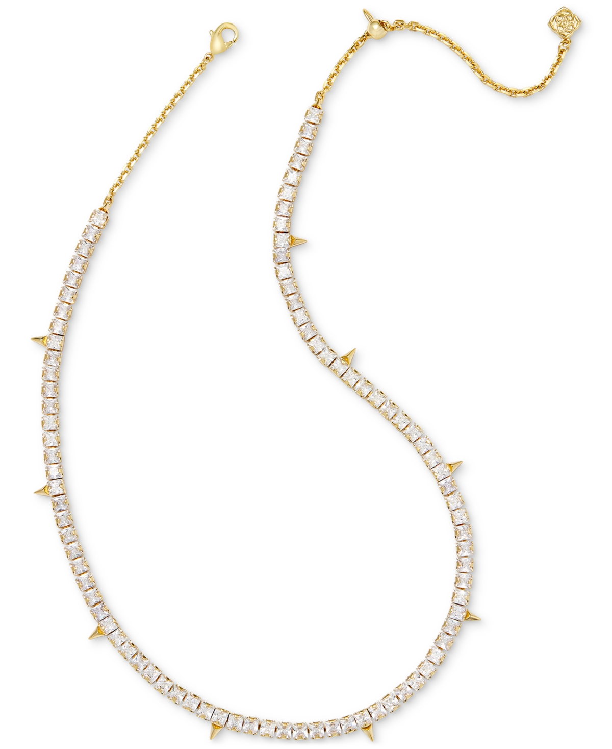Shop Kendra Scott 14k Gold-plated Spike Cubic Zirconia 17" Adjustable Tennis Necklace In White Crystal