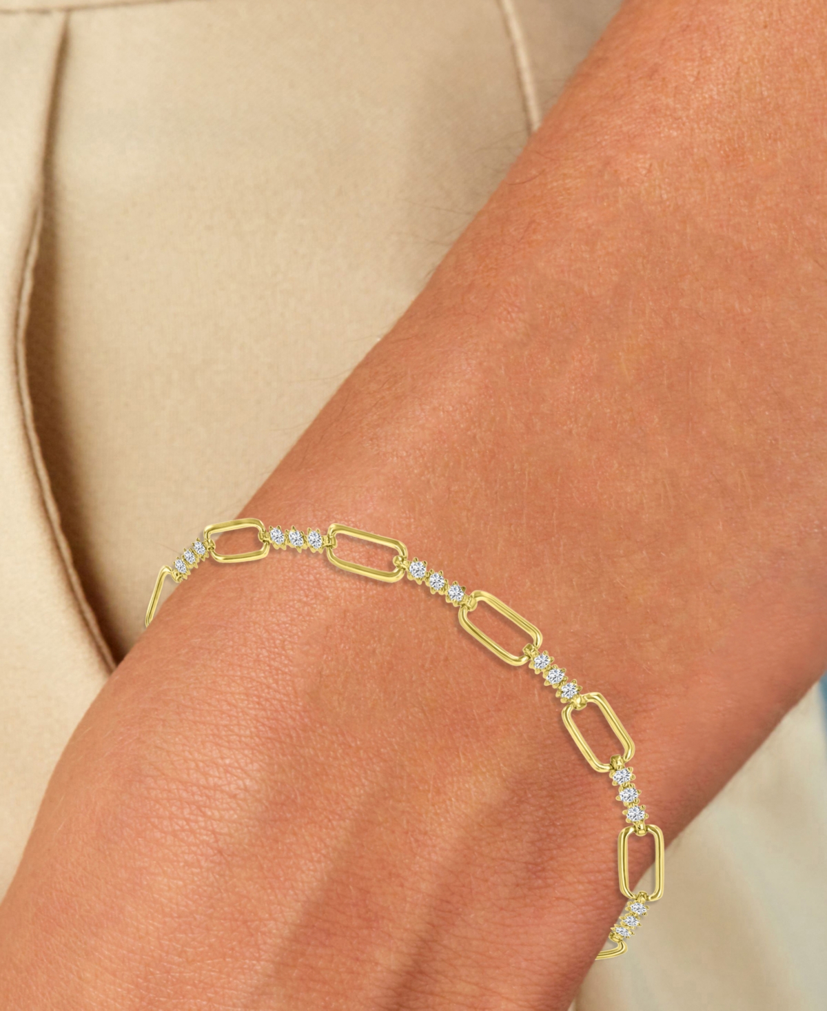 Macy's Cubic Zirconia Open Link Chain Bracelet In 14k Gold-plated Sterling Silver In Gold