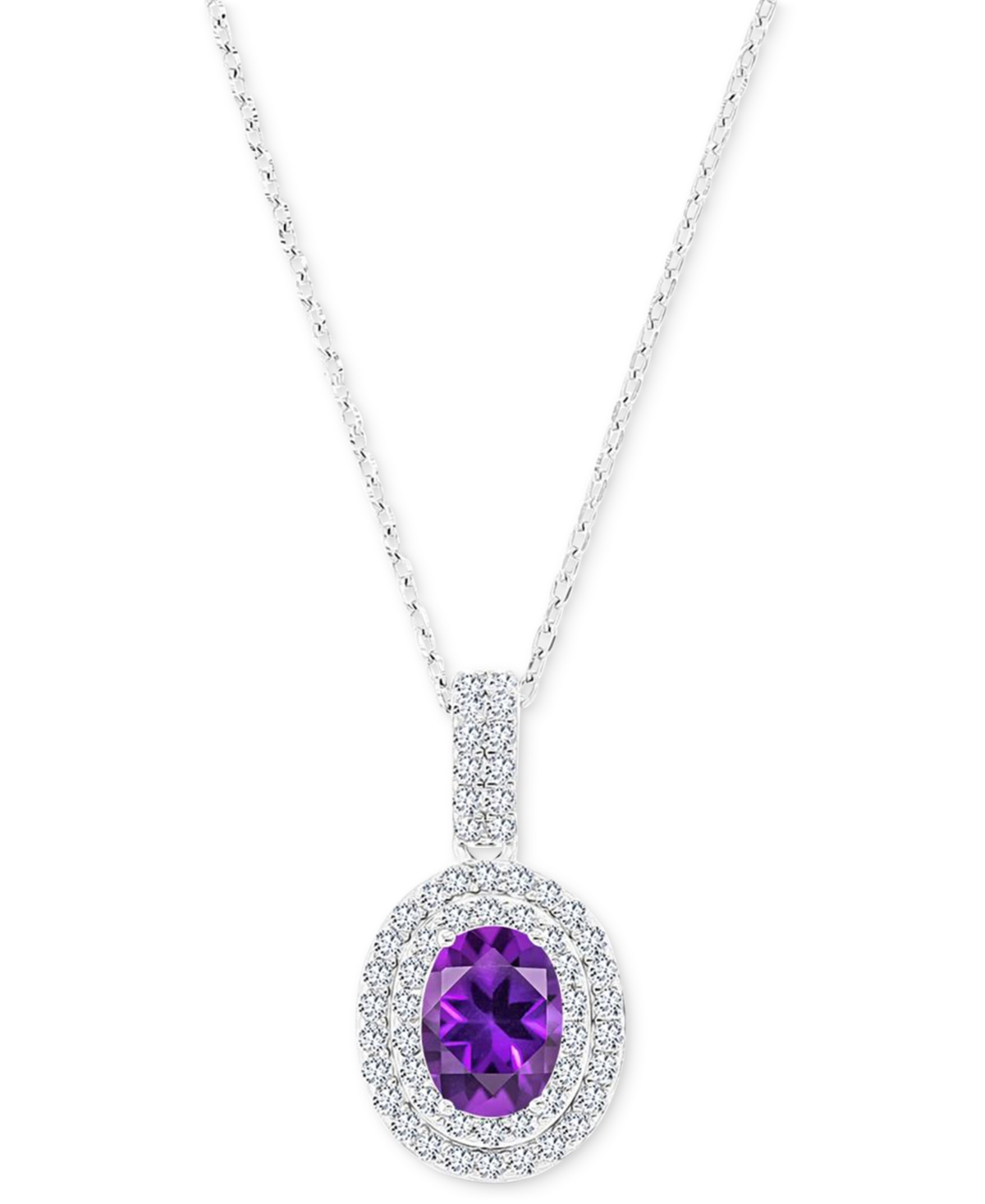 (1-1/20 ct. t.w.) & Lab-Grown White Sapphire (1/2 ct. t.w.) Oval Halo Birthstone Pendant Necklace in Sterling Silver, 16