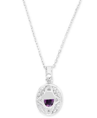 Amethyst (1-1/20 ct. t.w.) & Lab-Grown White Sapphire (1/2 ct. t.w.) Oval Halo Birthstone Pendant Necklace in Sterling Silver, 16" + 2" extender