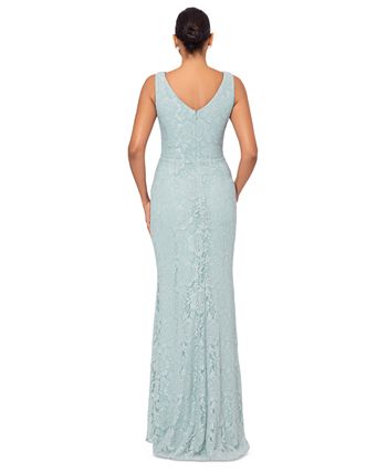Betsy Adam Womens Beaded Sleeve Ruffled Gown Blue Size 14w main image 0