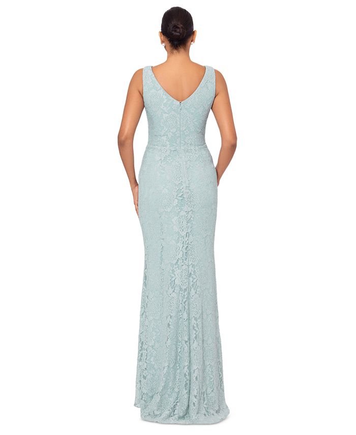 Betsy & Adam Women's Ruffled Faux Wrap Gown Blue Size 10