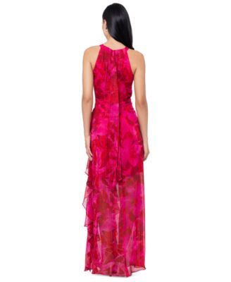 Women's Printed Ruffled Halter Gown