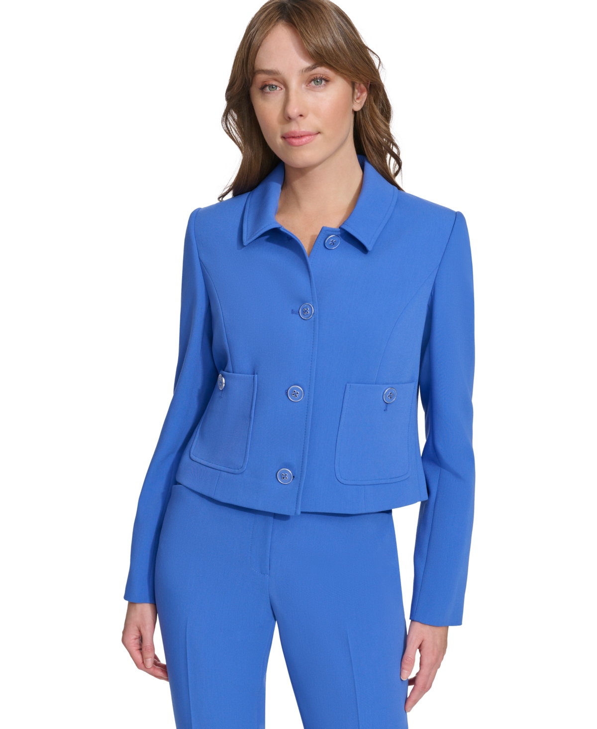 Shop Tommy Hilfiger Women's Patch-pocket Cropped Jacket In Amparo Blue