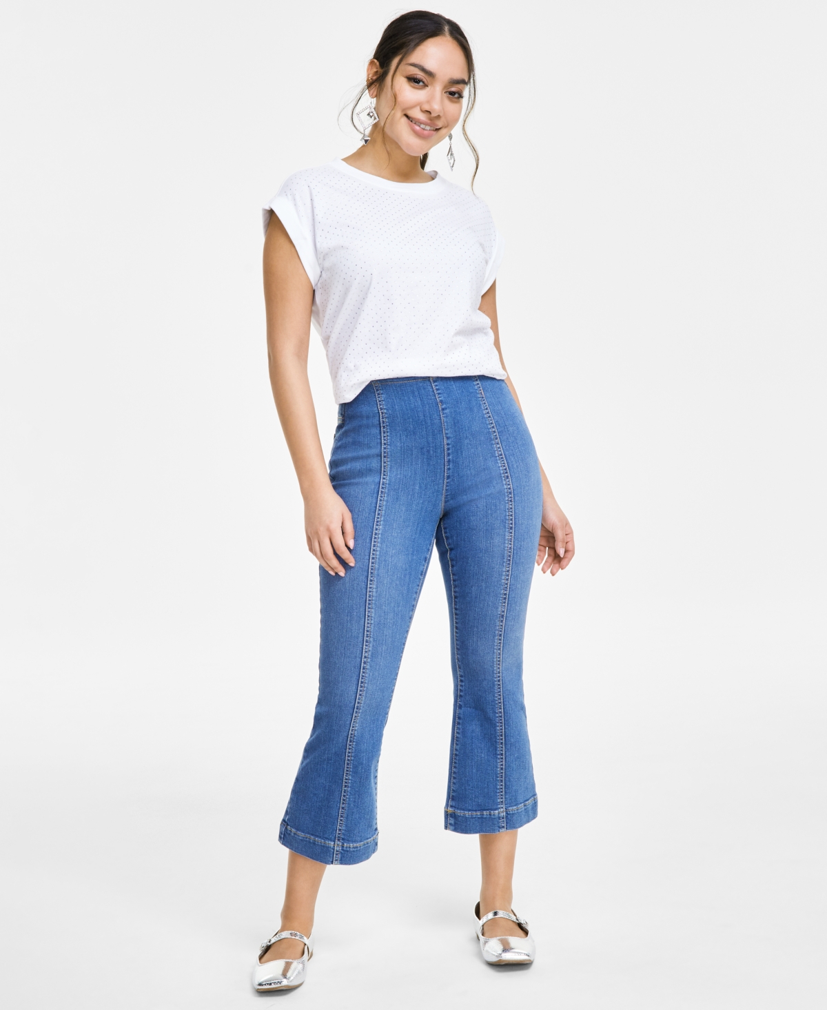 Inc International Concepts Petite Pull-on Cropped Flare Jeans, Created For Macy's In Medium Indigo