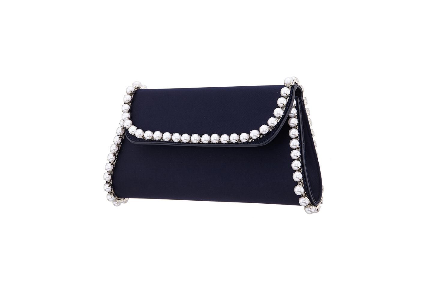 Женская сумка Nina Imitation Pearl Trim Trapezoid Flap, цвет: Тёмно-синий — фото 3