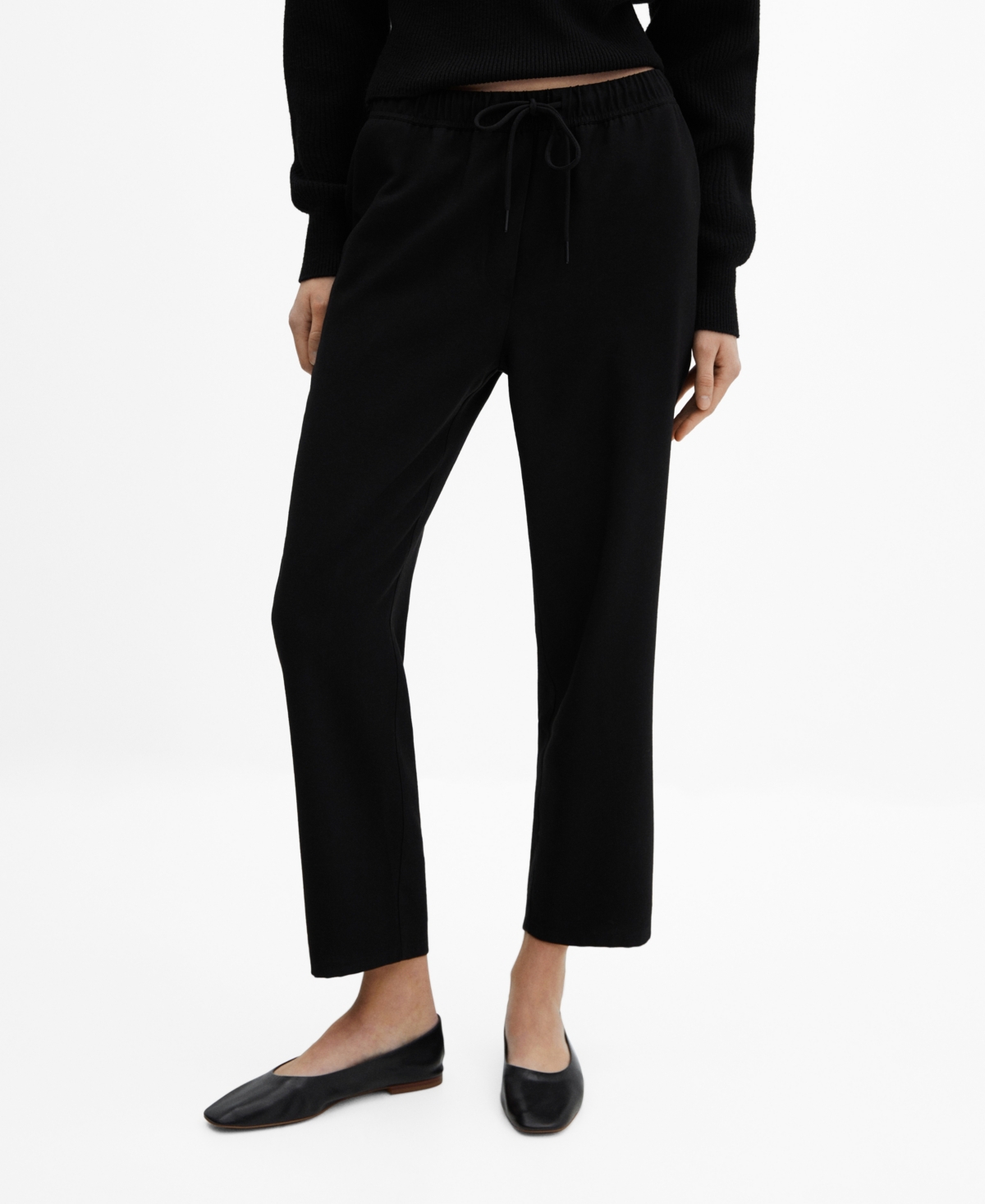 Shop Mango Women's Flowy Bow Detail Straight-fit Pants In Black