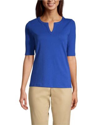 Women's Cotton Polyester Modern Half Sleeve Splitneck