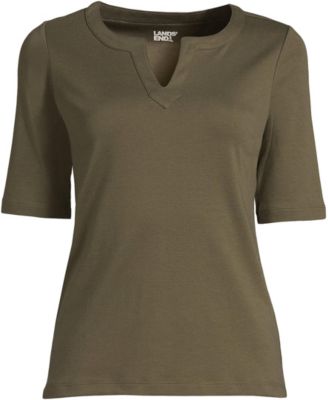 Women's Cotton Polyester Modern Half Sleeve Splitneck