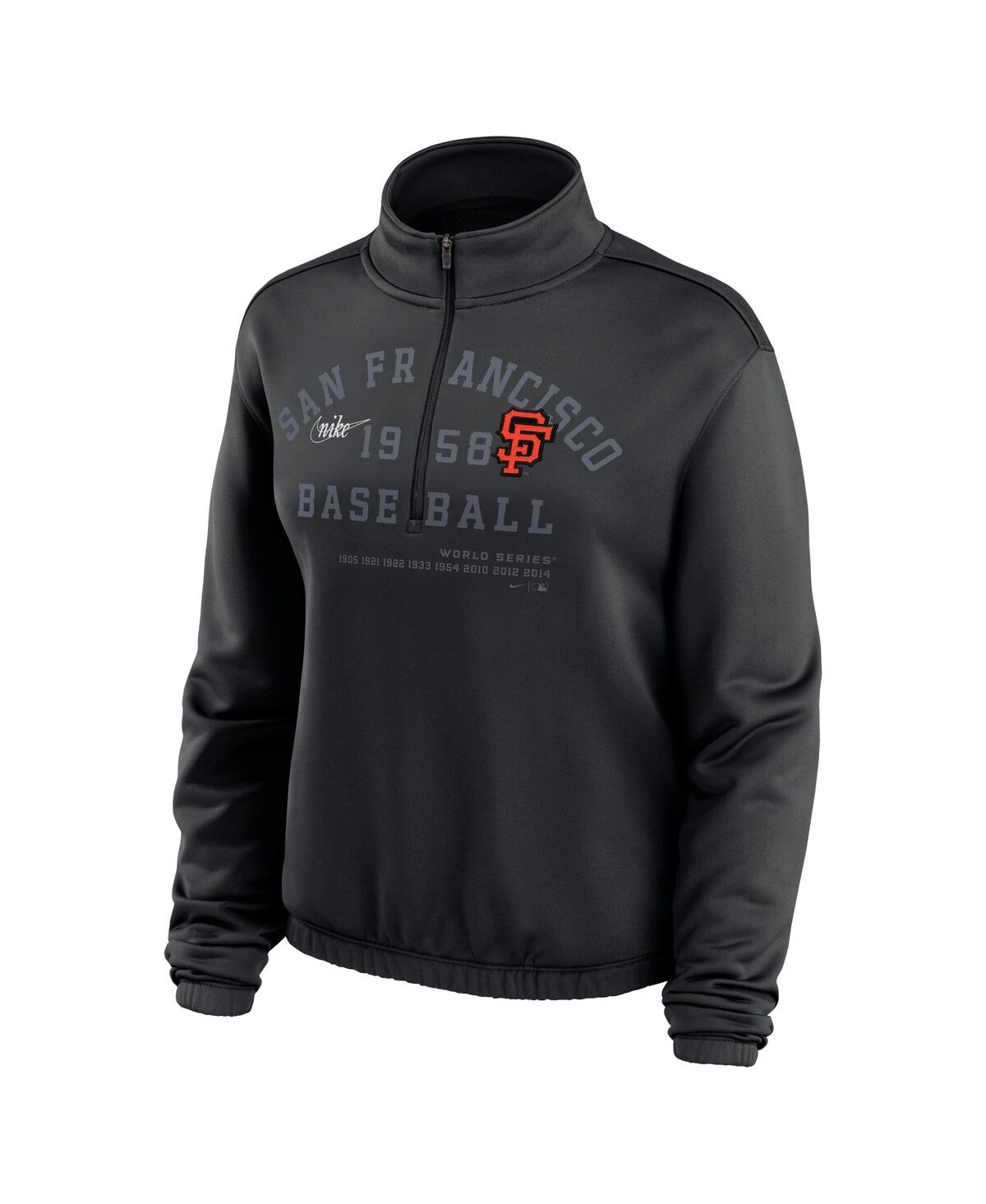 Shop Nike Women's  Black San Francisco Giants Rewind Splice Half-zip Semi-cropped Bubble Hem Sweatshirt