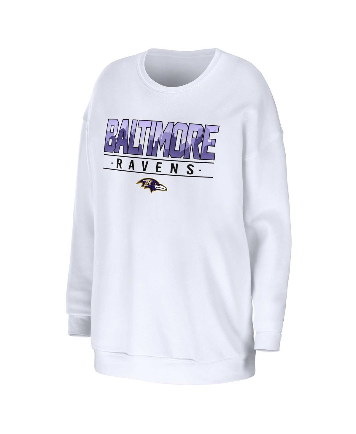 Wear By Erin Andrews Women's  White Baltimore Ravens Domestic Pullover Sweatshirt In White