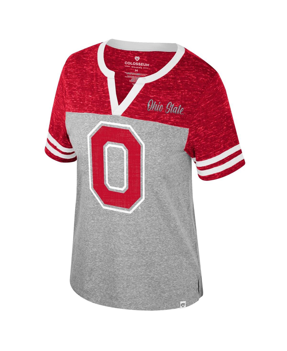 Shop Colosseum Women's  Heather Gray Ohio State Buckeyes Kate Colorblock Notch Neck T-shirt