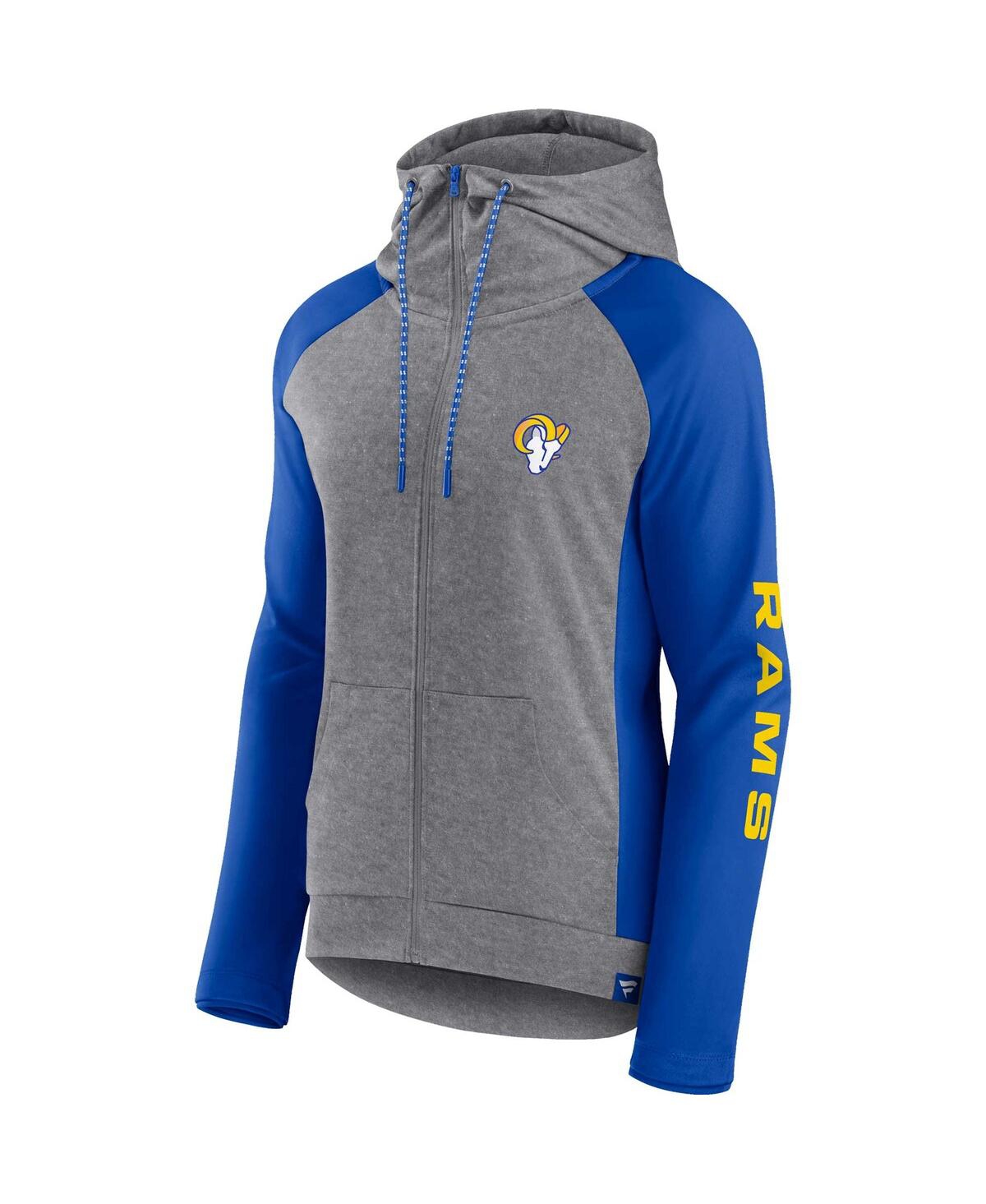 Fanatics Branded  Heather Gray/college Royal Los Angeles Rams Blind Side Lightweight Full-zip Hoodie In Heather Gray,college Royal