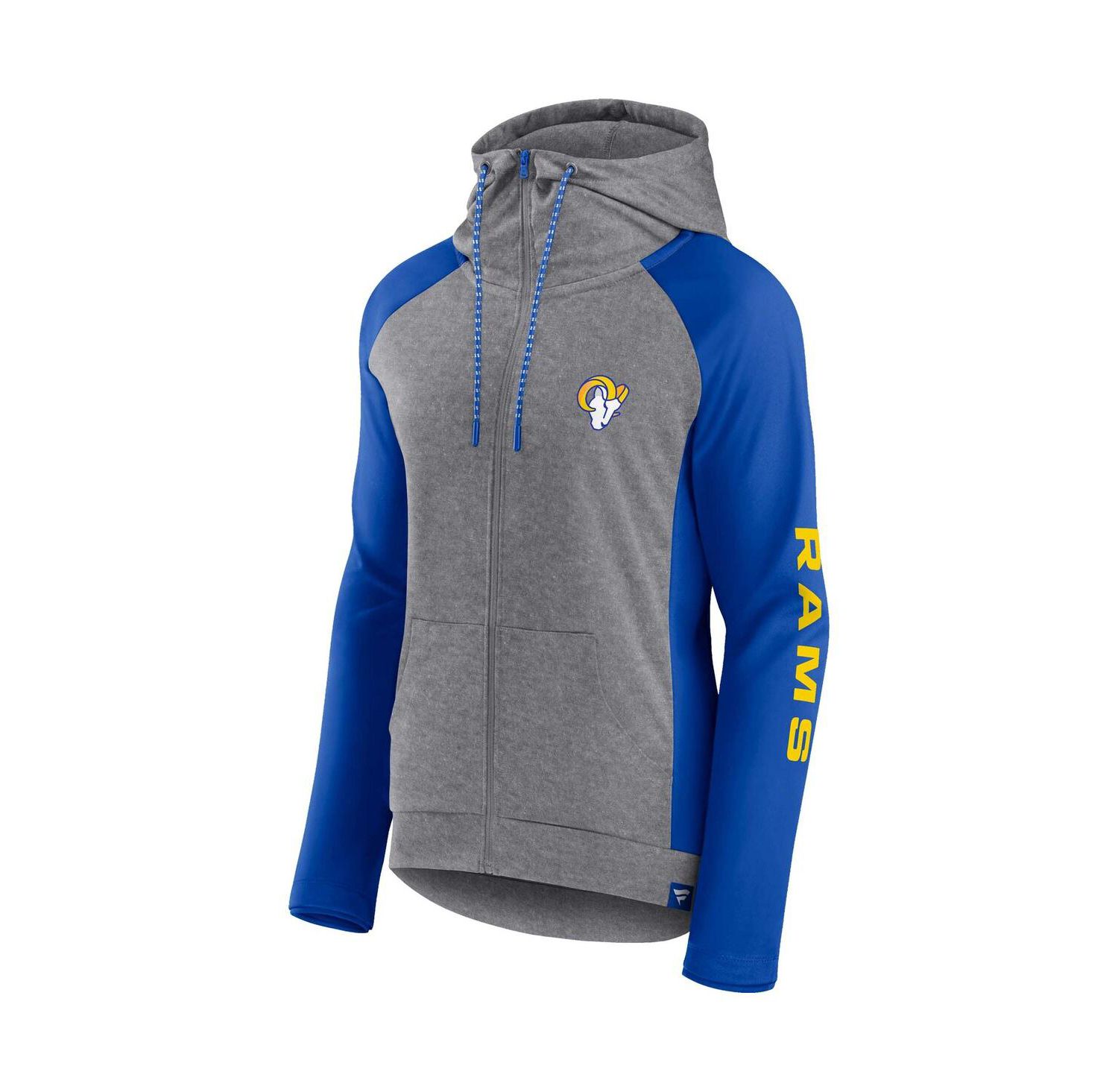 Women's Heather Gray, College Royal Los Angeles Rams Blind Side Lightweight Full-Zip Hoodie