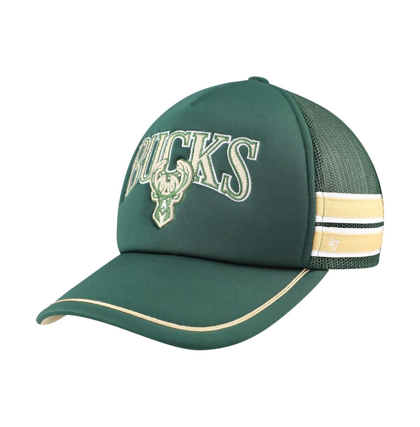 Мужская кепка '47 Brand Hunter Green Milwaukee Bucks Sidebrand Stripes Trucker Adjustable Hat — фото 1