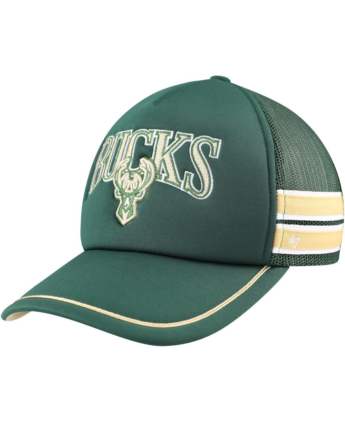 Shop 47 Brand Men's ' Hunter Green Milwaukee Bucks Sidebrand Stripes Trucker Adjustable Hat