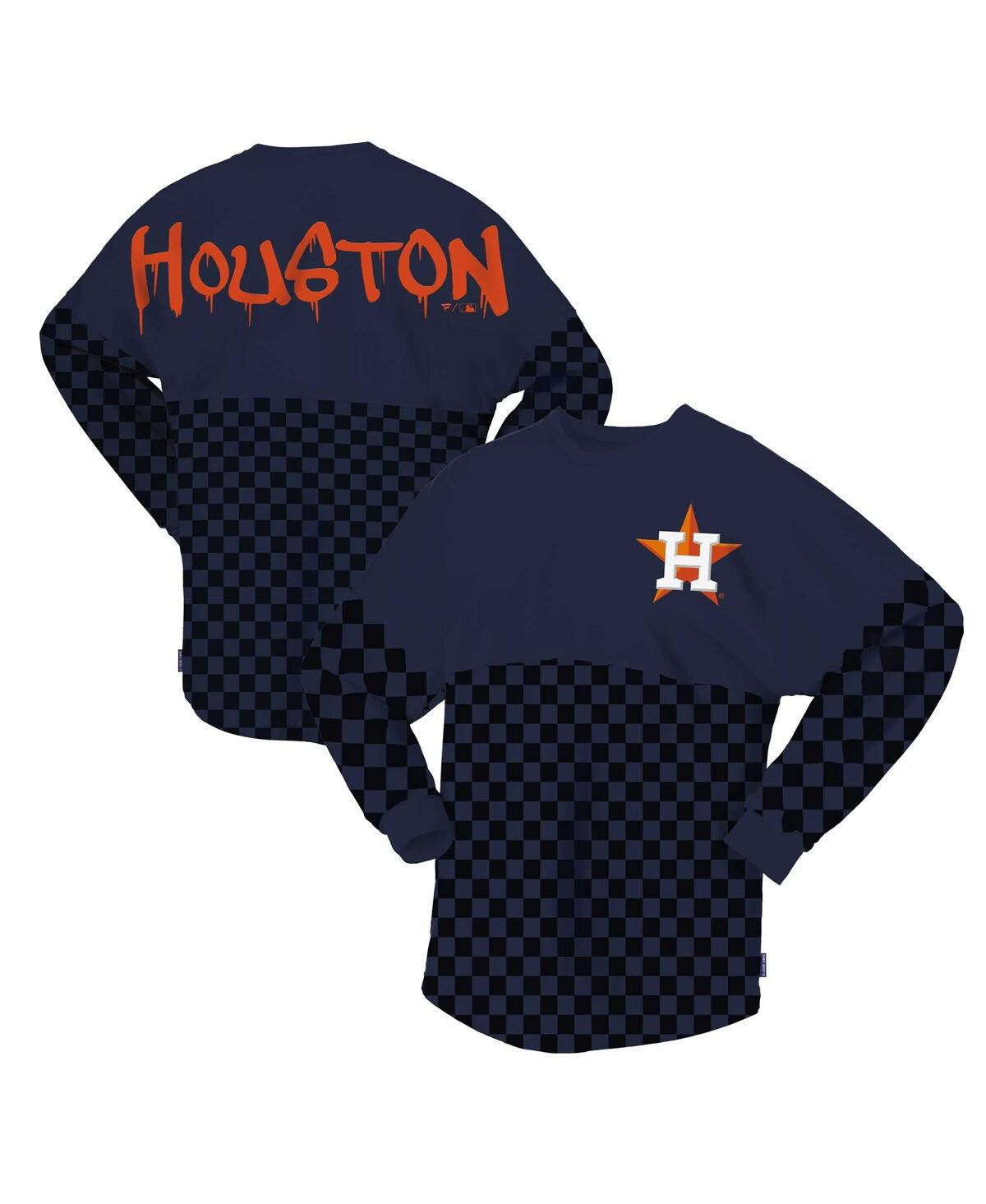 Women's Spirit Jersey Navy Houston Astros Checker Print Long Sleeve T-Shirt - Navy