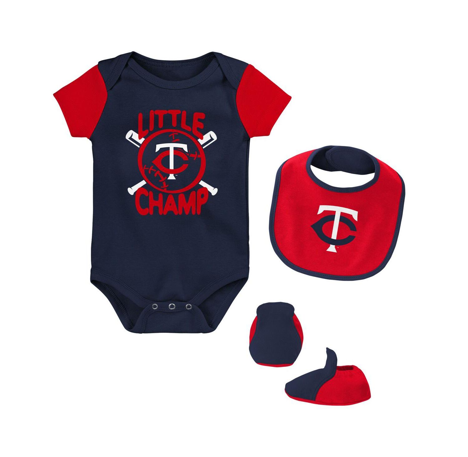 Baby Boys and Girls Navy, Red Minnesota Twins Little Champ Three-Pack Bodysuit Bib and Booties Set