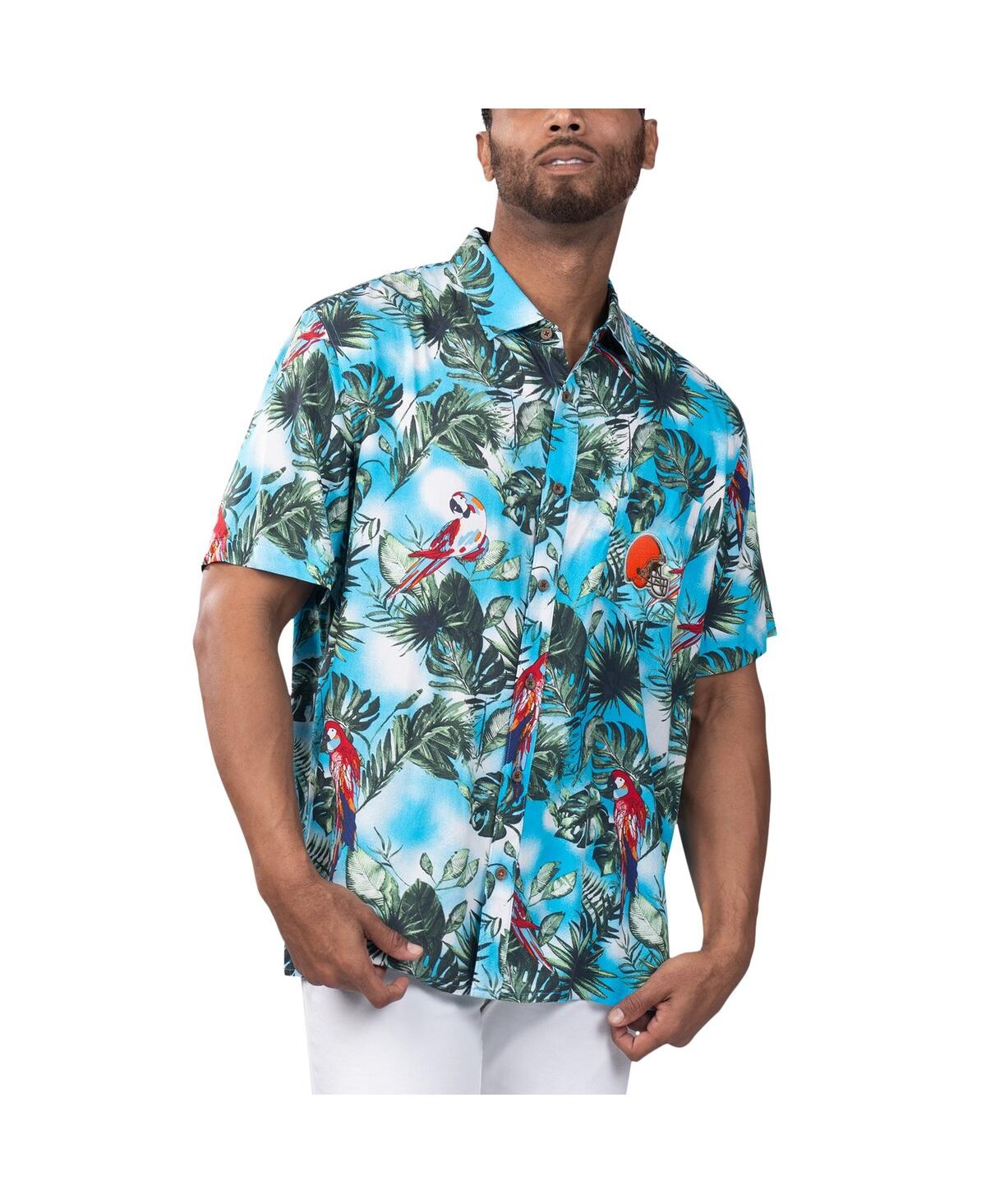 Men's Margaritaville Light Blue Cleveland Browns Jungle Parrot Party Button-Up Shirt - Light Blue