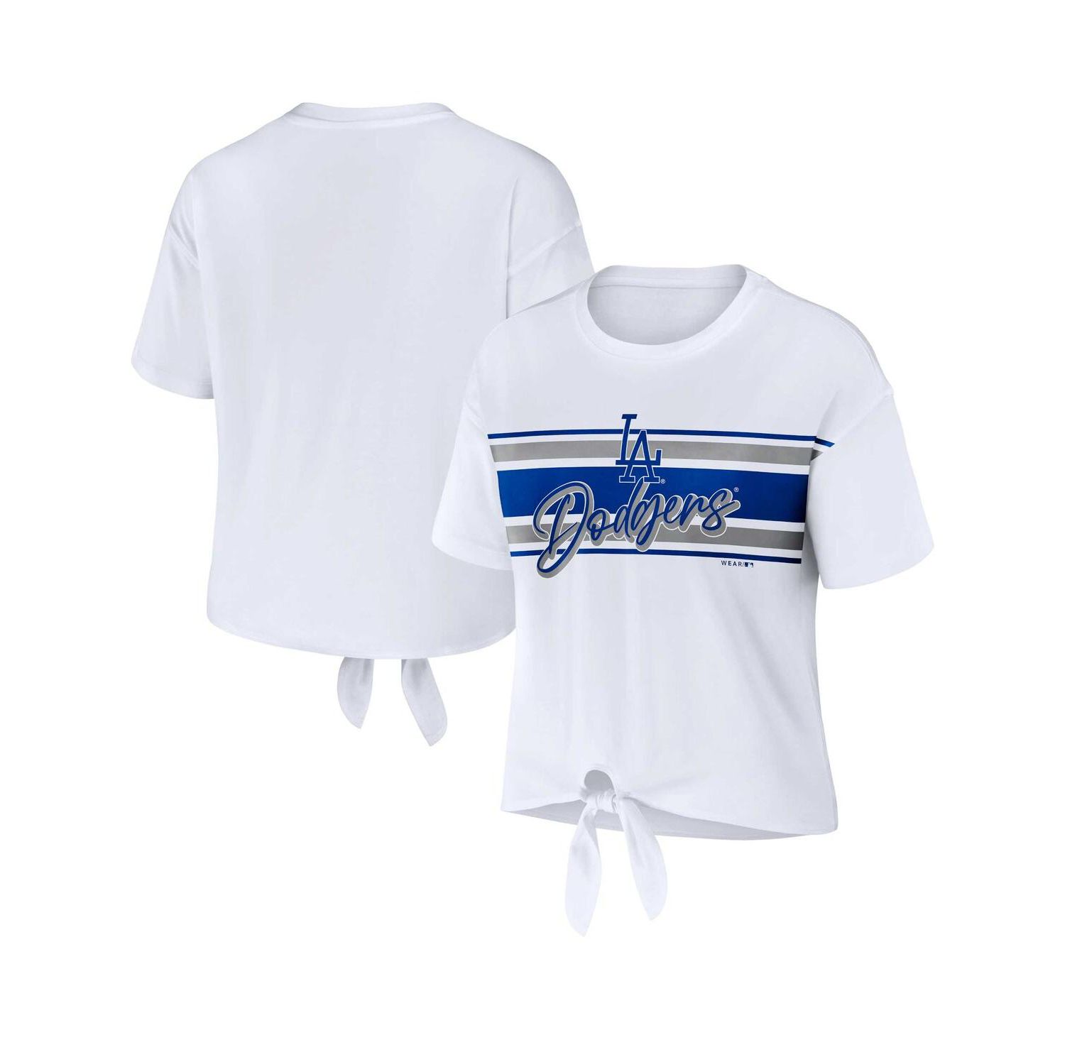Women's White Los Angeles Dodgers Front Tie T-shirt