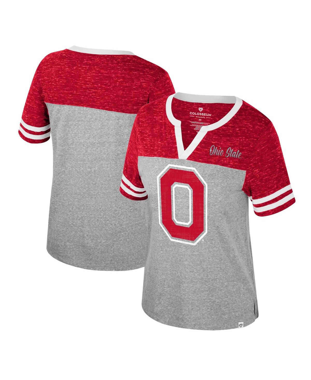 Shop Colosseum Women's  Heather Gray Ohio State Buckeyes Kate Colorblock Notch Neck T-shirt