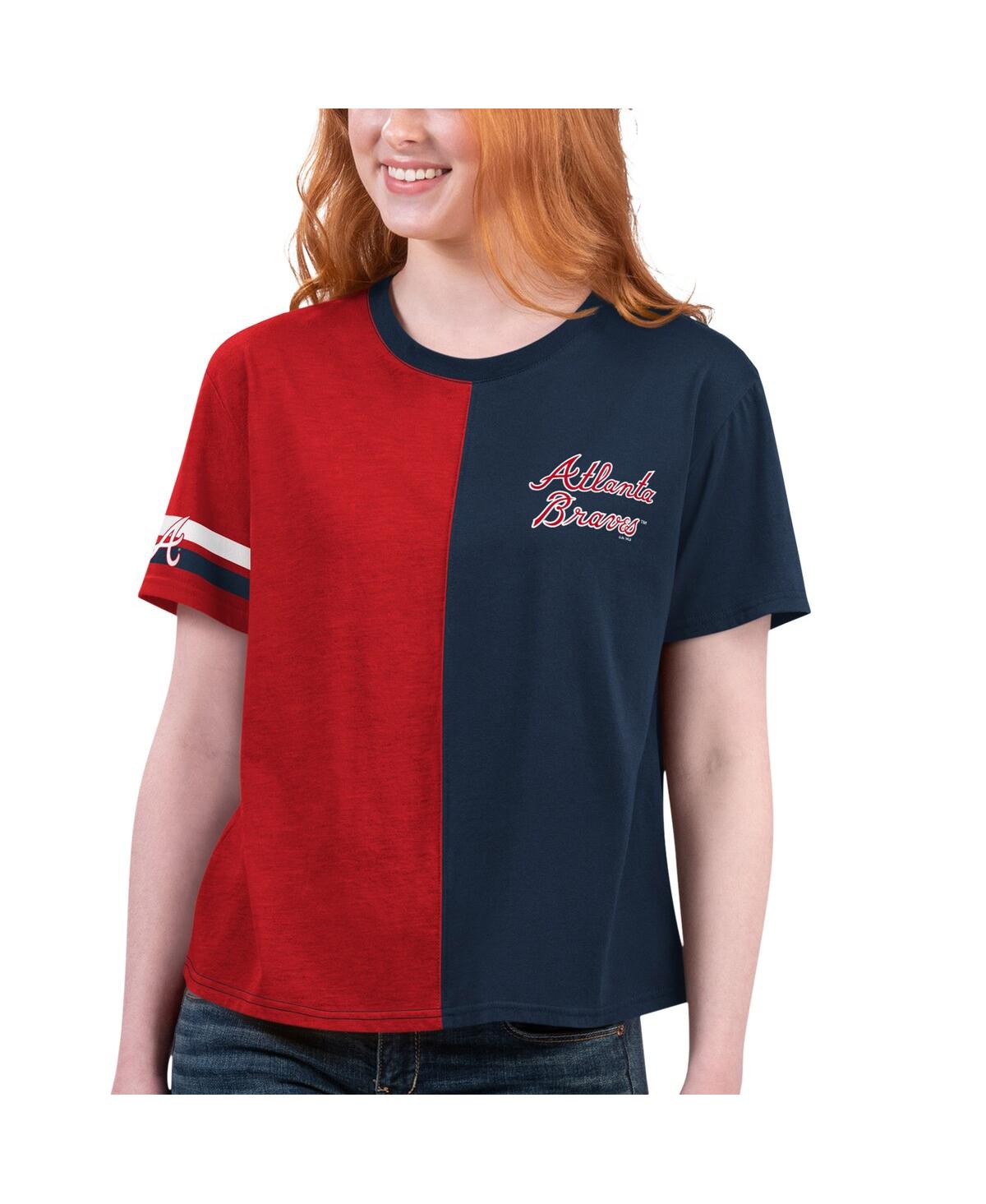Shop Starter Women's  Navy, Red Atlanta Braves Power Move T-shirt In Navy,red